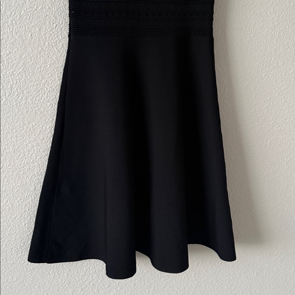 Sandro Rose and Bird Embroidery Paneled Knit Black Mesh Mini Fit Flare Dress 1 - Picture 5 of 14